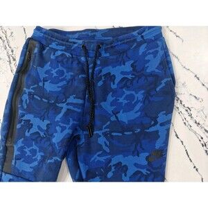 Nike Tech Fleece Joggers Mens M Blue Camo Pants Athletic Tapered 682852-480 Gym
